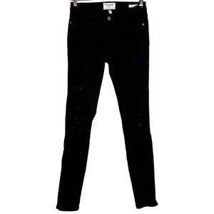 Frame Denim Black Film Noir Le Skinny De Jeanne Distressed Skinny Leg Jeans 26